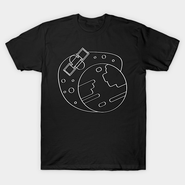 Satellite And Earth Minimalist Line Art T-Shirt by HappyGiftArt